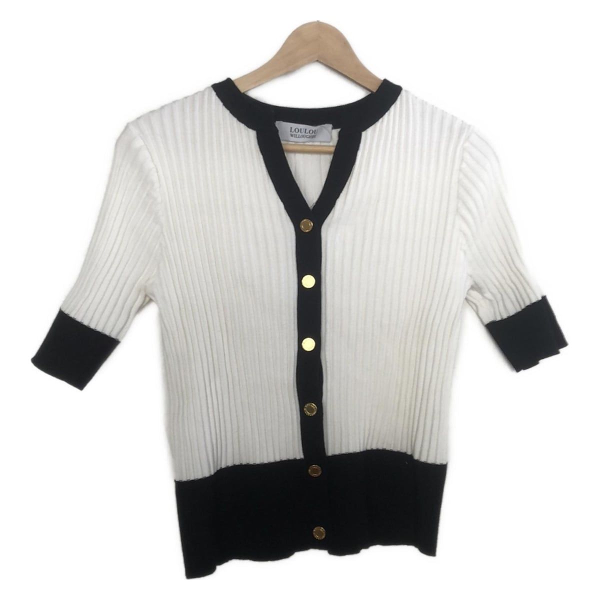 Loulou Willoughby ルルウィルビー カーディガン サイズ2 M レディース - 白×黒 半袖