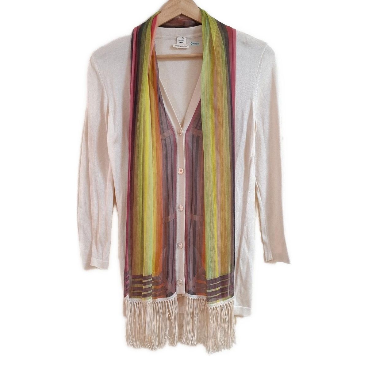 HERMES エルメス カーディガン サイズ34 S レディース アイボリー マルチ