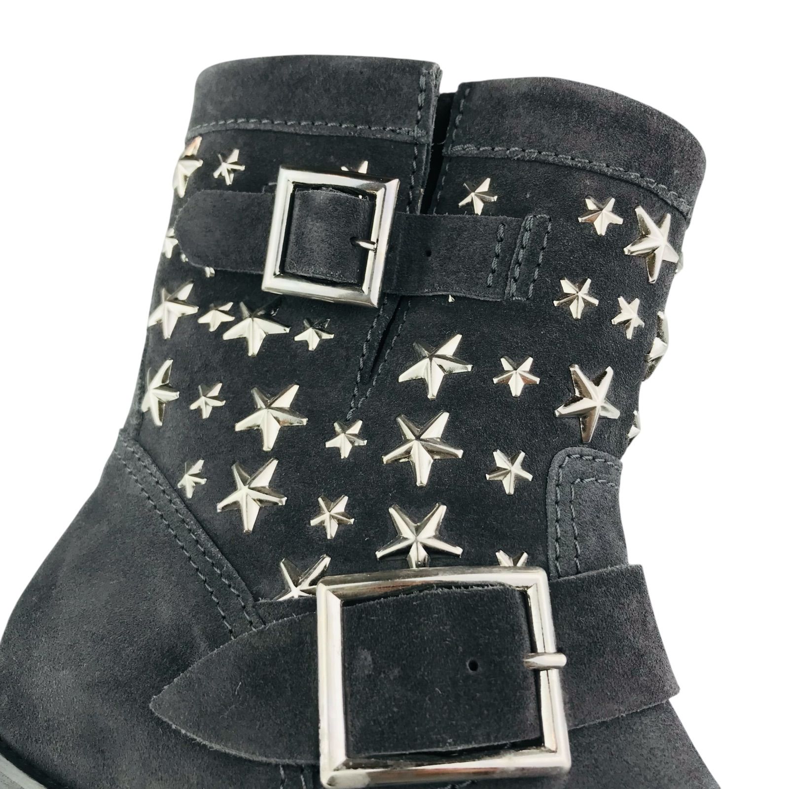 JIMMY CHOO ジミーチュウ レディース スエードレザー スタースタッズ付き ショートブーツ 36.5 イタリア製 レディースブーツ ブーツ 秋冬物 カジュアル 靴 エンジニアブーツ