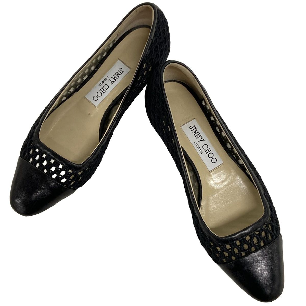 JIMMY CHOO ジミーチュウ フラットシューズ 36 レディース - 黒 編み込み アウトソール張替済 レザー