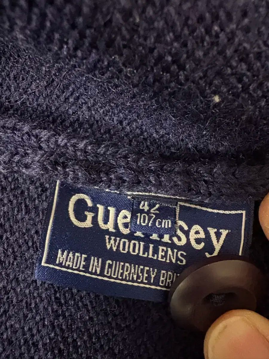ガンジーウーレンズ フィッシャーマン ピュア ウール カーディガン 42 ネイビー
