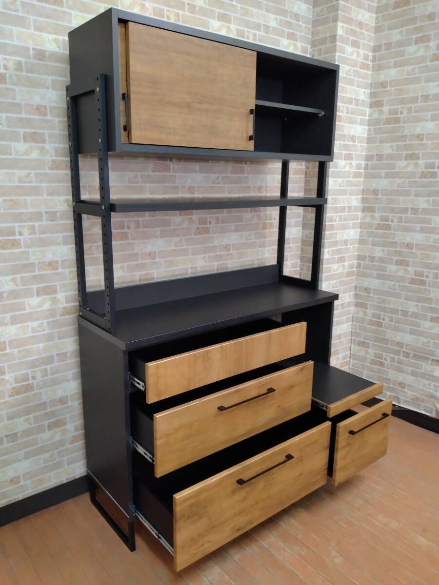 一部地域除く １２０レンジボード 食器棚 アイアン 引き戸 上部高さ調整 国産品