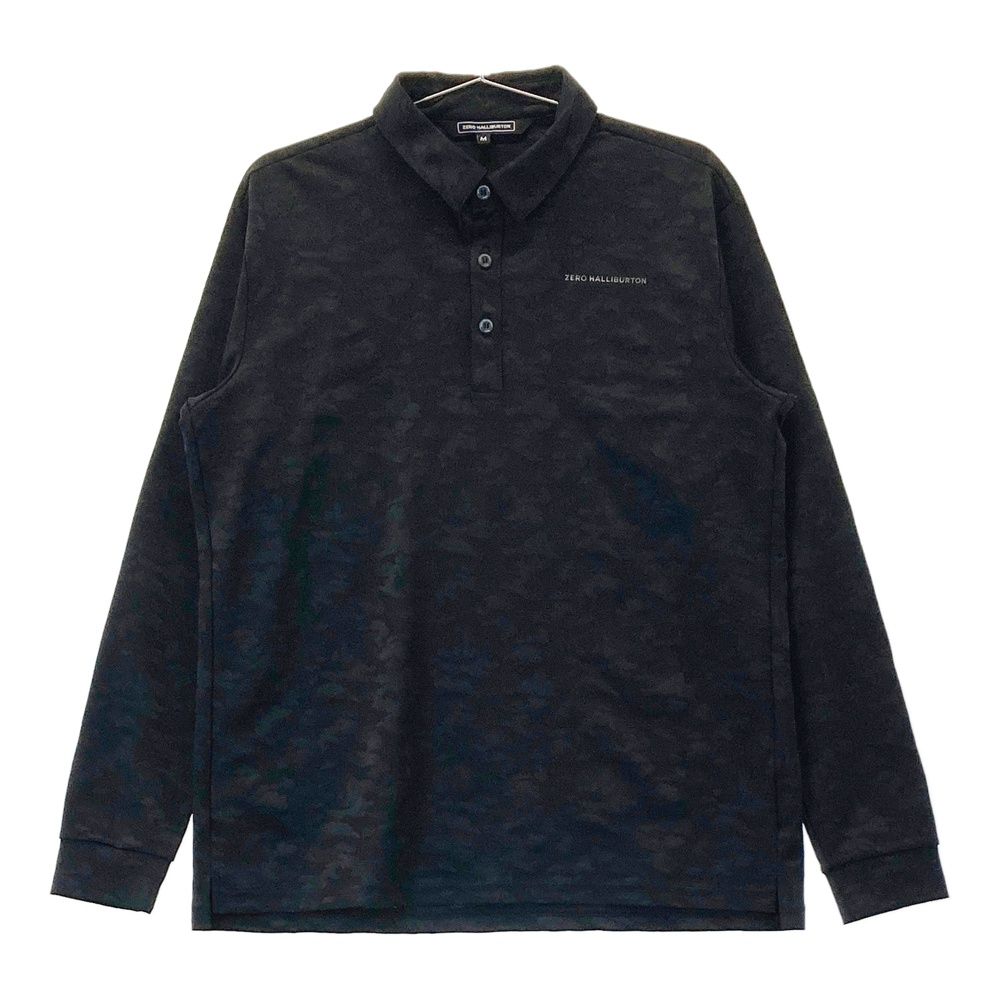 サイズ M ZERO HALLIBURTON ゼロハリバートン 長袖ポロシャツ 迷彩 カモフラ柄 ブラック系 240101547903 ゴルフウェア メンズ ストスト