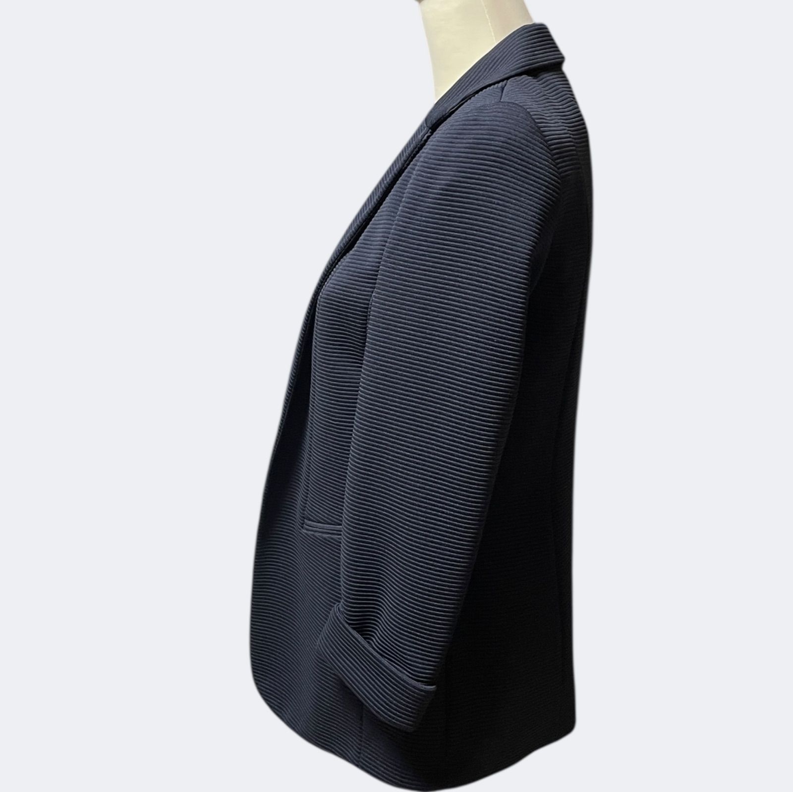 スタイリッシュ上品シルエット ネイビーリブジャッケット