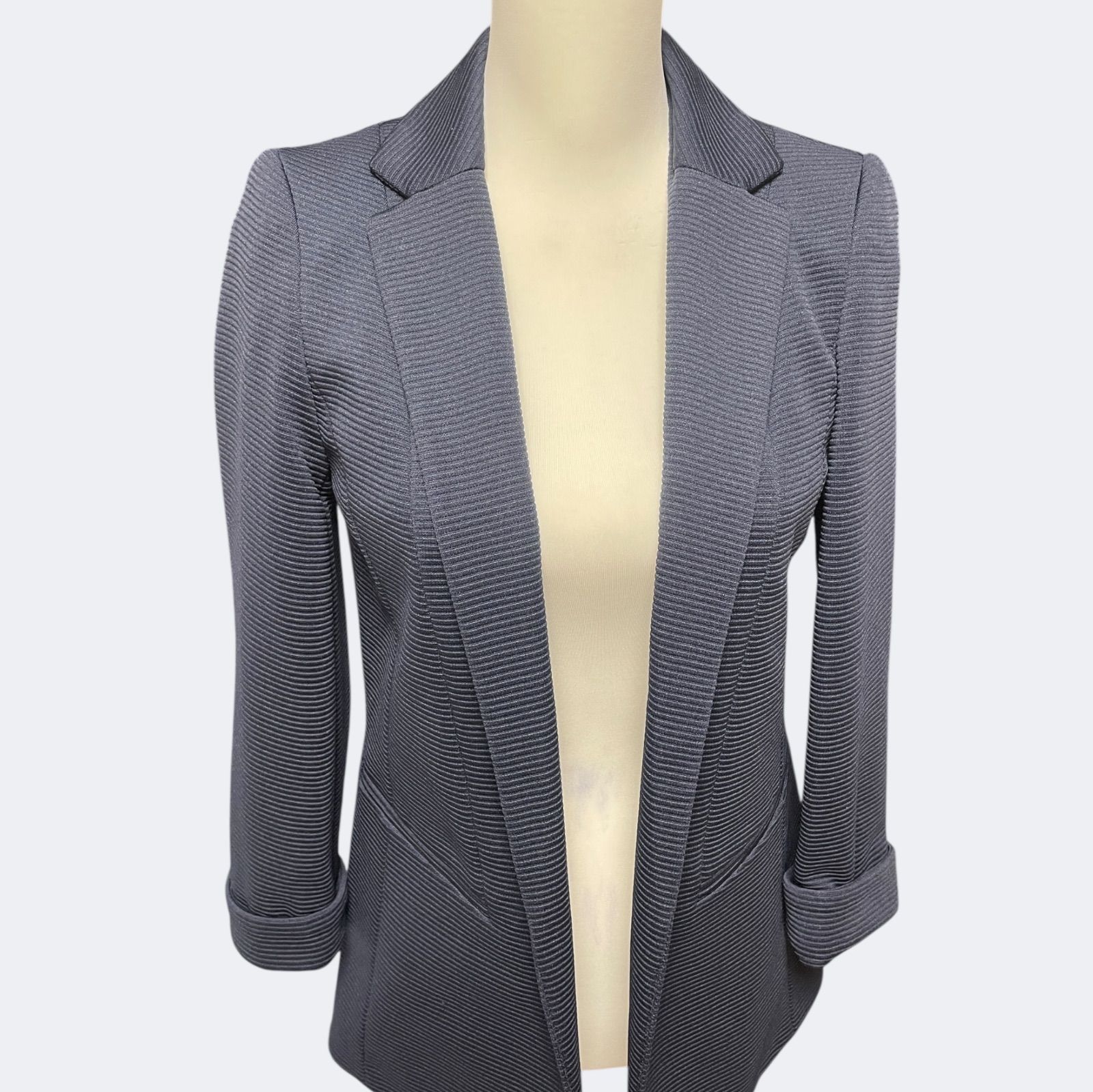 スタイリッシュ上品シルエット ネイビーリブジャッケット