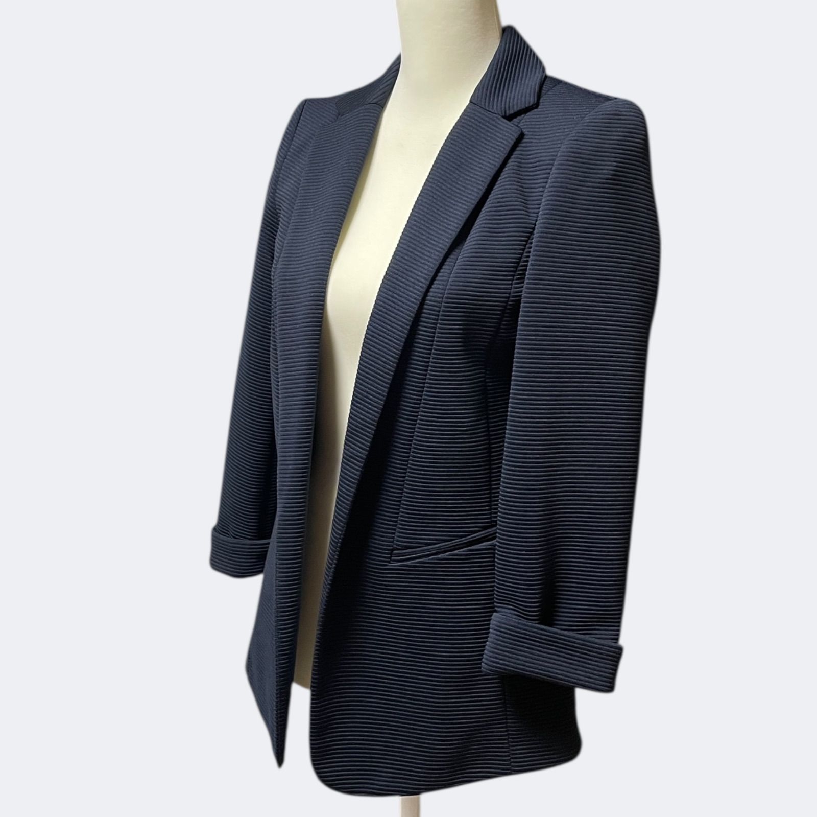 ROMANローマン スタイリッシュ上品シルエット ネイビーリブジャッケット M GULLKHAN_COM