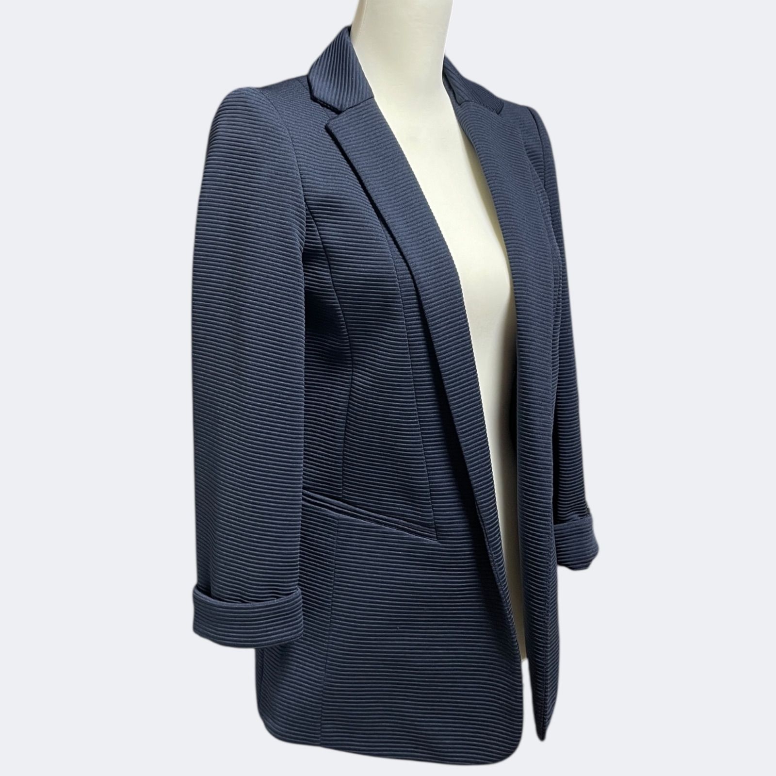 スタイリッシュ上品シルエット ネイビーリブジャッケット