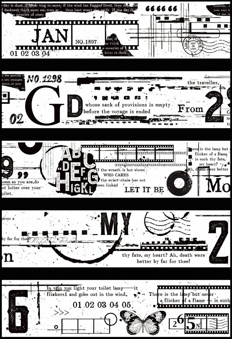 PET 随手撕・黑白 5cm×5m 海外マスキングテープ 海外マステ 英字