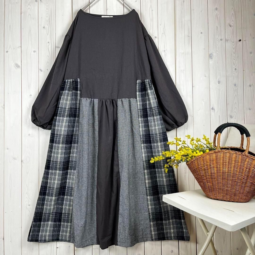 dgy ディージーワイ 異素材 フ ワンピース グレー M