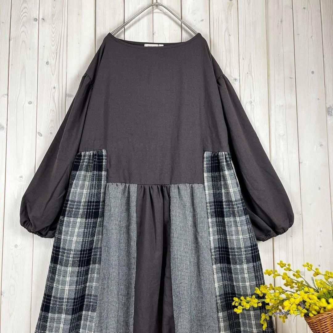 dgy ディージーワイ 異素材 フ ワンピース グレー M