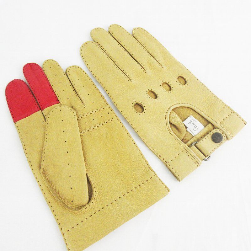 ポールスミス PAUL SMITH グローブ 手袋 鹿革 レザー ベージュ レッド 全伸連