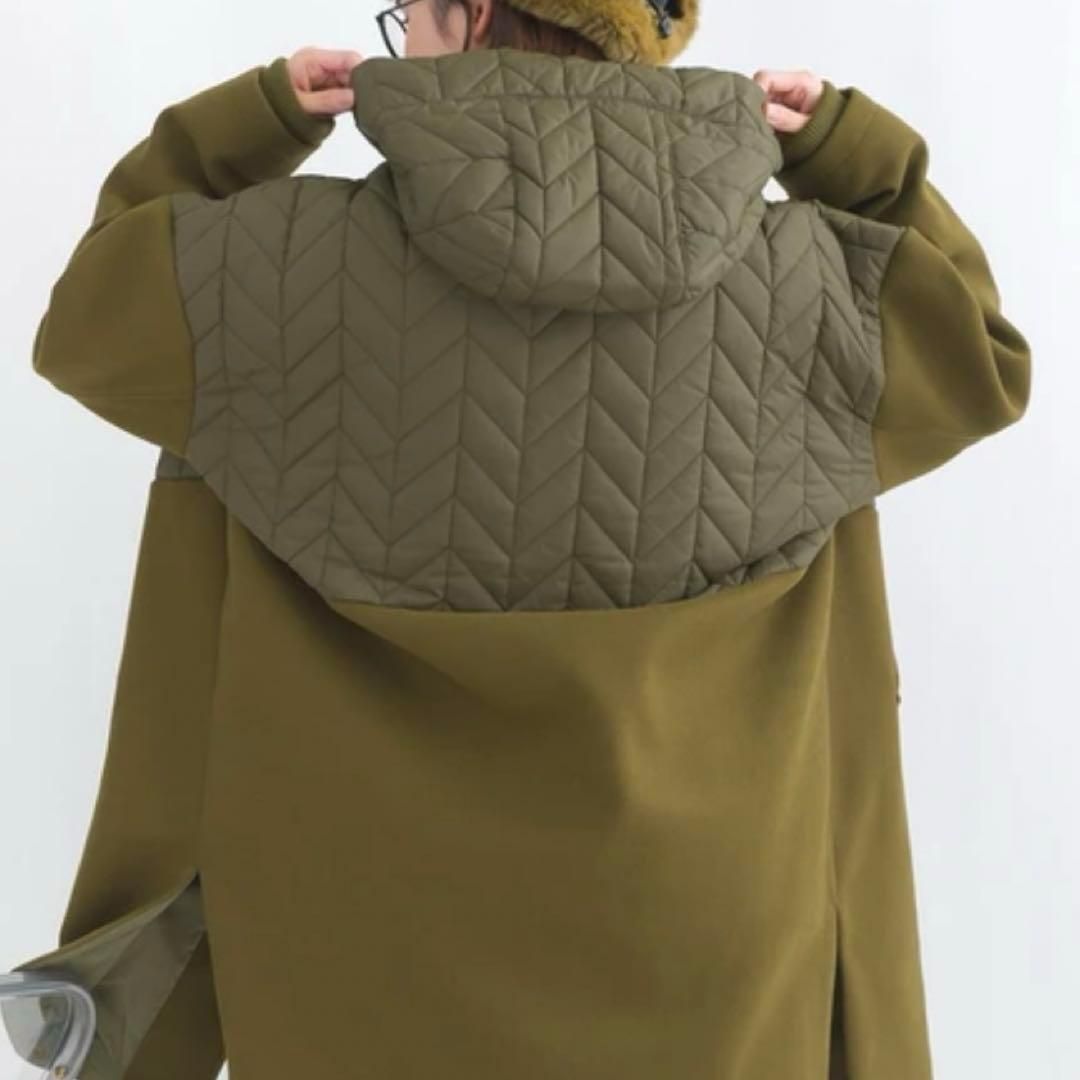 新品 フーテッドコート メルトン キルティング カーキ free - メルカリ