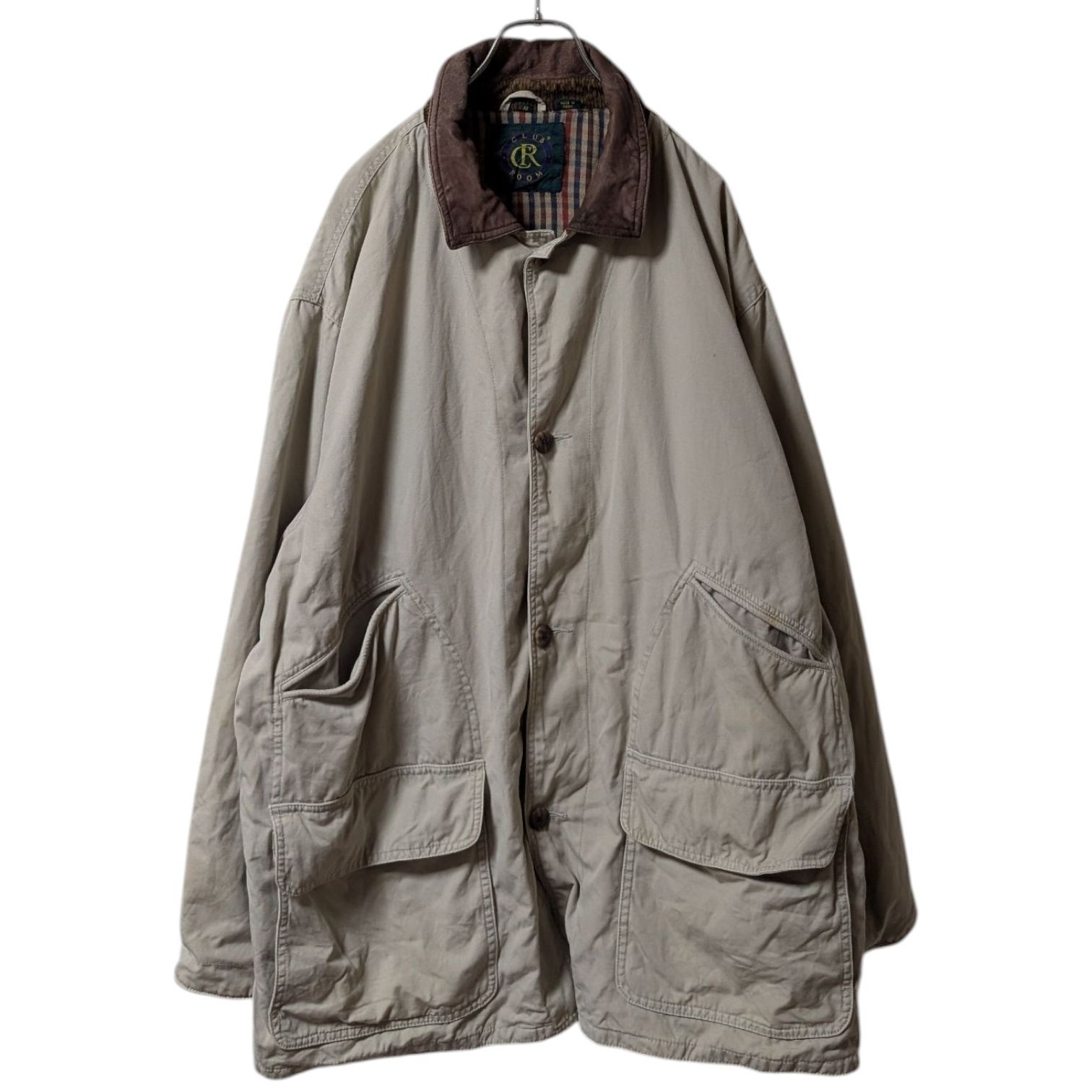 CLUB ROOM 90's ハンティングジャケット 古着 CLUB ROOM】襟レザー ハンティングジャケット カバーオール f121