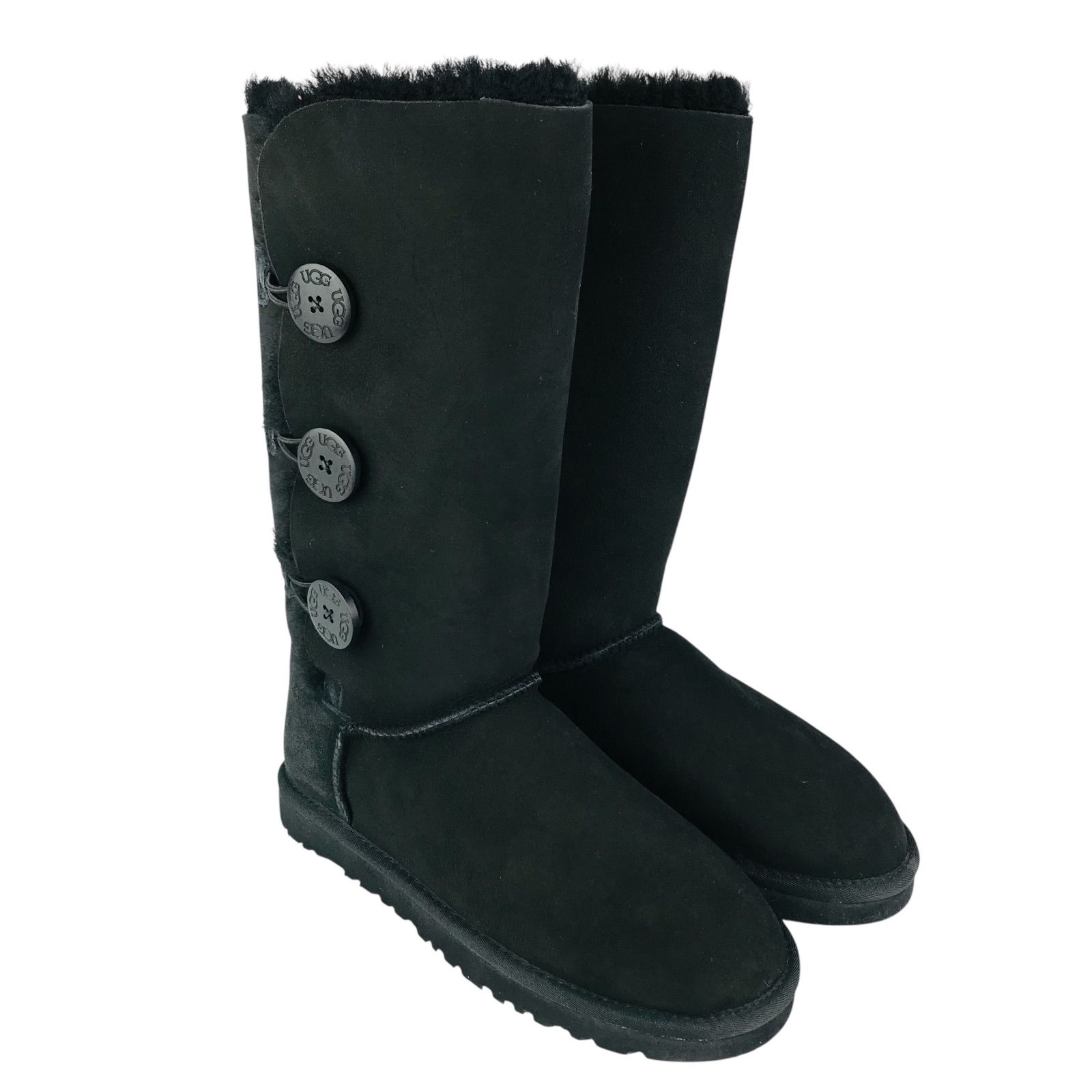 UGG アグ Bailey Button Triplet ベイリーボタントリプレット レディース ブランドロゴ刻印ボタン付き シープスキン ムートンブーツ US6 23㎝ レディースブーツ ブーツ 秋冬物 カジュアル 靴 オシャレ ブラック