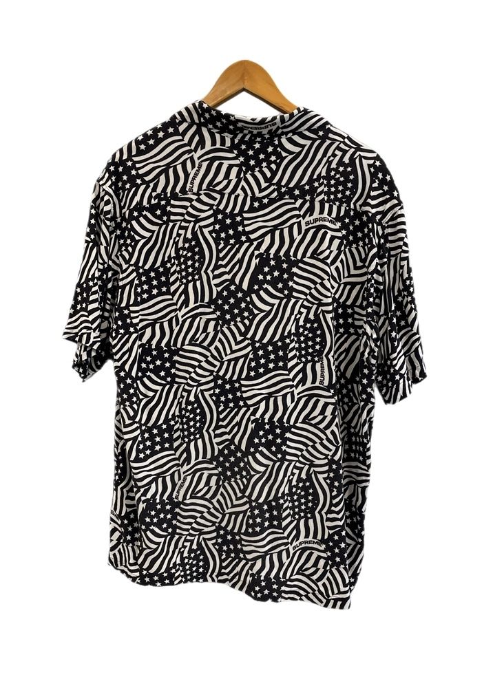 シュプリーム SUPREME 20SS Flags Rayon S S Shirt 白 黒 総柄 半袖シャツ ブラック Lサイズ 101MT-5247