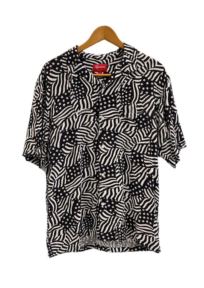 シュプリーム SUPREME 20 SS Flags Rayon S Shirt 白 黒 総柄 半袖シャツ ブラック Lサイズ 101 MT-5247