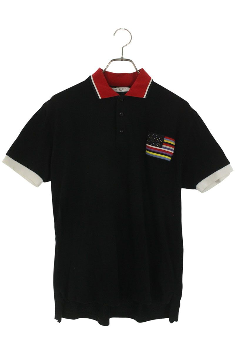 ジバンシィ 14A 6715 406 フラッグワッペン半袖ポロシャツ メンズ S