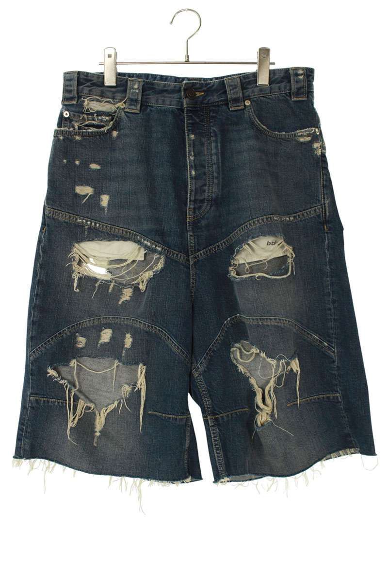 バレンシアガ 8316889 TSW 71 ダメージ加工バギーデニムハーフパンツ メンズ S