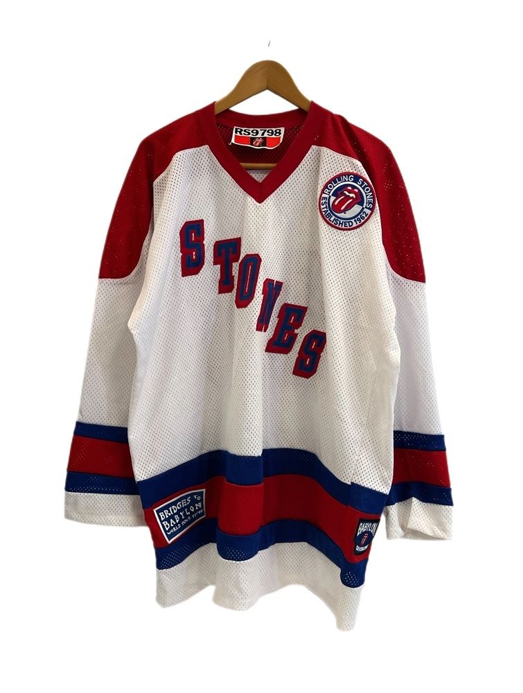 ヴィンテージ 90s 90 s ROLLING STONES 97-98 USA ツアーグッズ ゲームシャツ メッシュ ワッペン 白 ONE SIZE ロンT ホワイト 101MT-5250