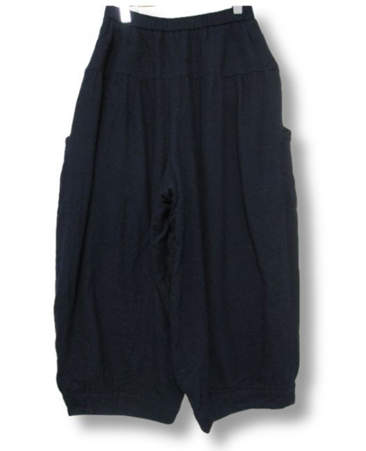 慈雨 ジウ JIU センソユニコ 温かなウール100% ワイドパンツ バルーン パンツ 裏地あり ウエストゴム ネイビー Lサイズ40 秋冬春用 管理番号L29452AWS26-251102-503 990