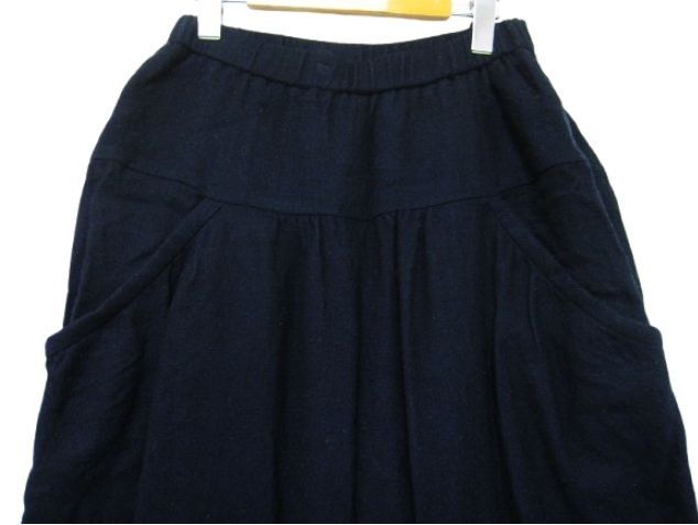 慈雨 ジウ JIU センソユニコ 温かなウール100％ ワイドパンツ バルーン パンツ 裏地あり ウエストゴム ネイビー Lサイズ40 秋冬春用 管理番号L29452AWS26-251102-503 990