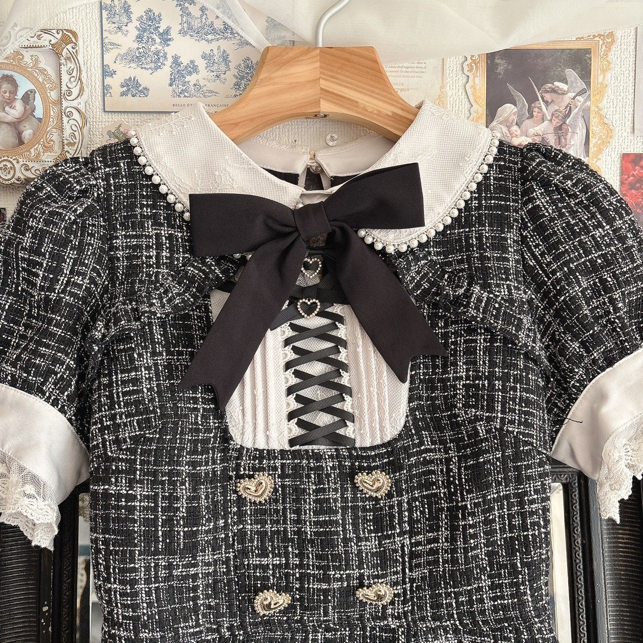 LIZLISA ダブルハートボタンツイードセットアップ　ブラック LIZ LISA ダブルハートボタンツイードセットアップ - メルカリ