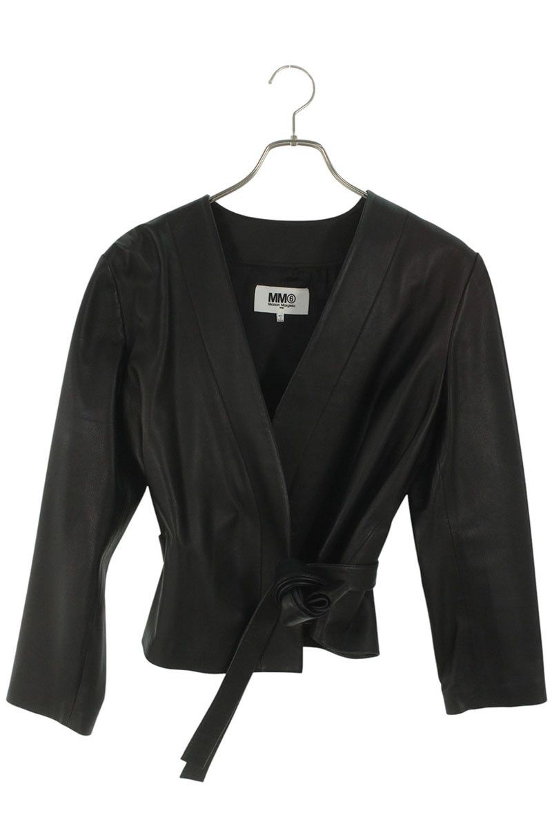 エムエムシックス 21AW S52AW0165 ベルテッドノー レザージャケット レディース 42