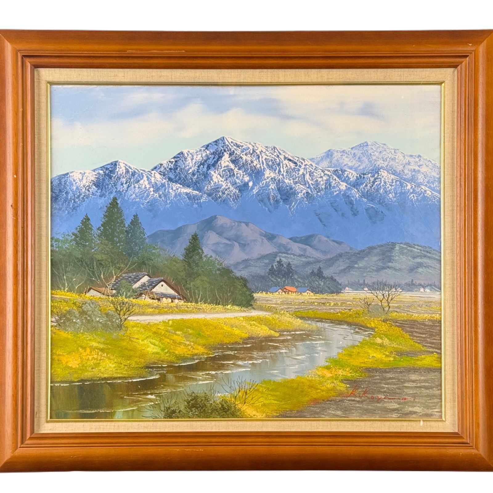 小山潔 信州北アルプス風景 油彩 F10号 風景画 直筆サイン入り 東然会所属 デザイン学院