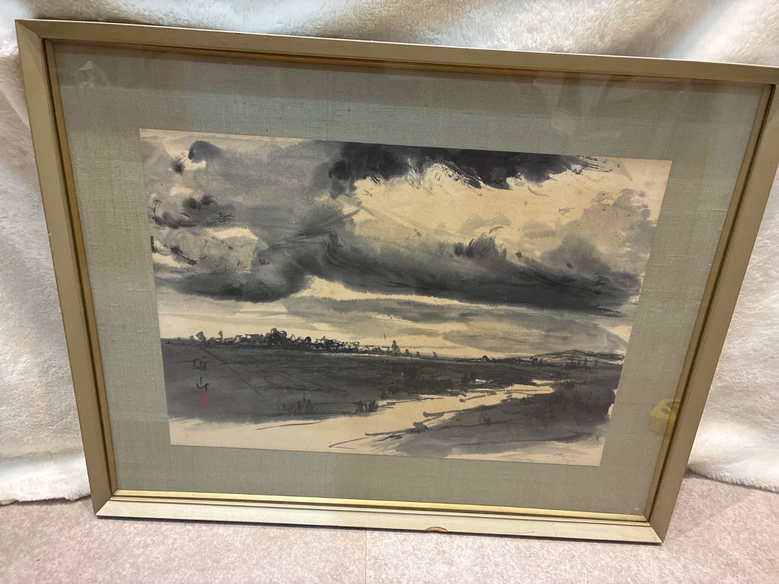 49年墨人社展 旧藏 松干雄山 風景画 版画 額装 額入り 美術 芸術 壁掛け飾り