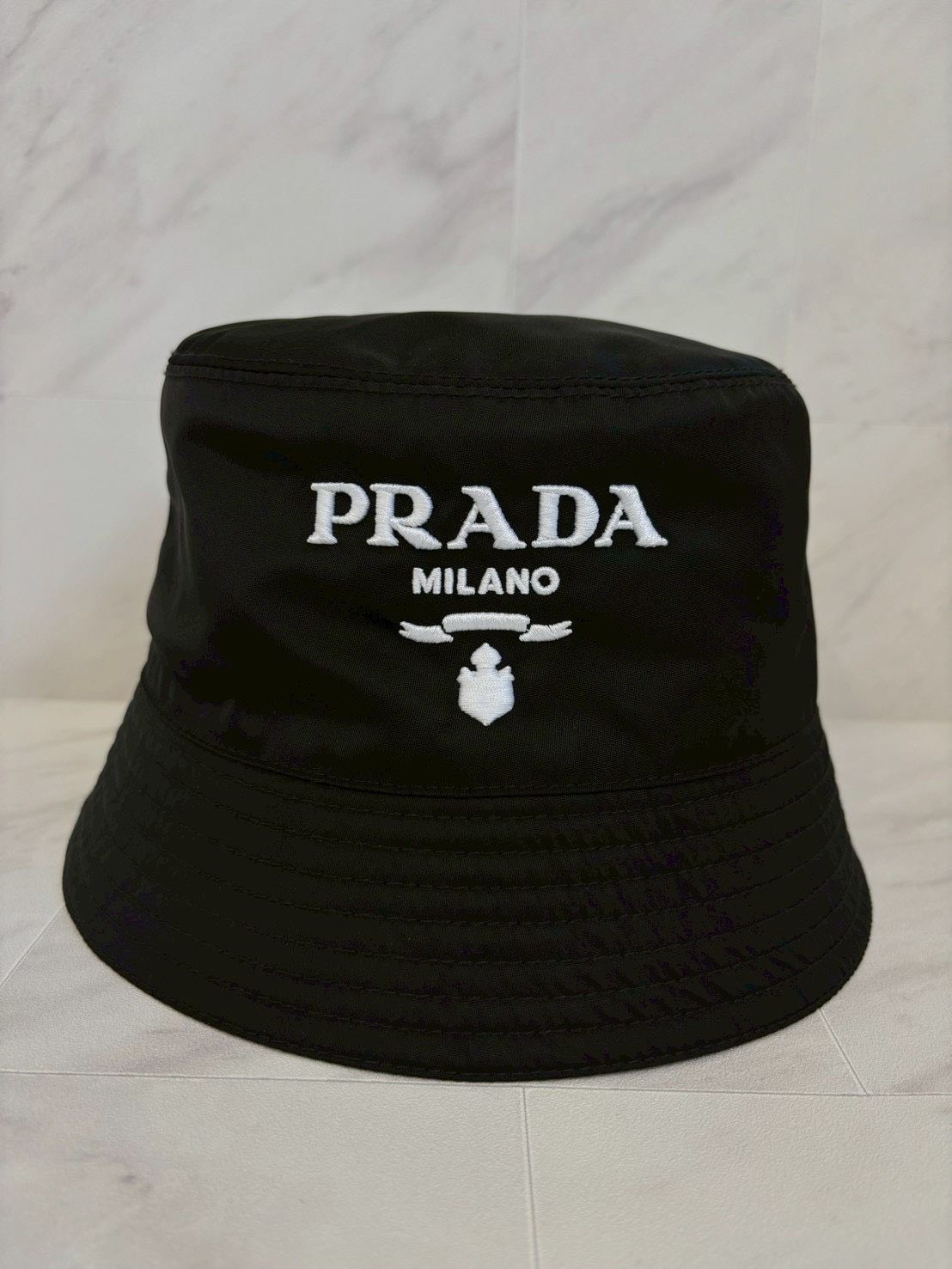 PRADA プラダ バケットハット バケハ ハット Nylon ナイロン 刺繍 ロゴ 帽子 キャップ 黒 ブラック Lサイズ