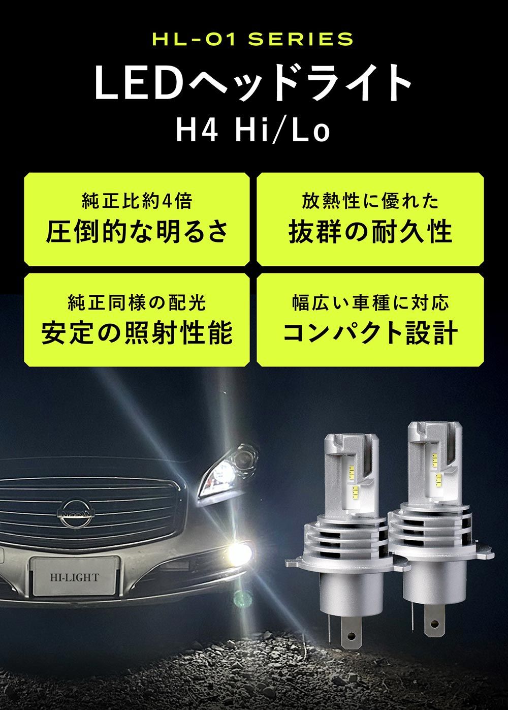 【Hi】 H4 LED バルブ JC1JC2ライフ LEDヘッドライト H4 LED ヘッド ライト ハロゲン LED化 カスタム パーツ 12000LM ハロゲン 簡単 LED化 2個セット