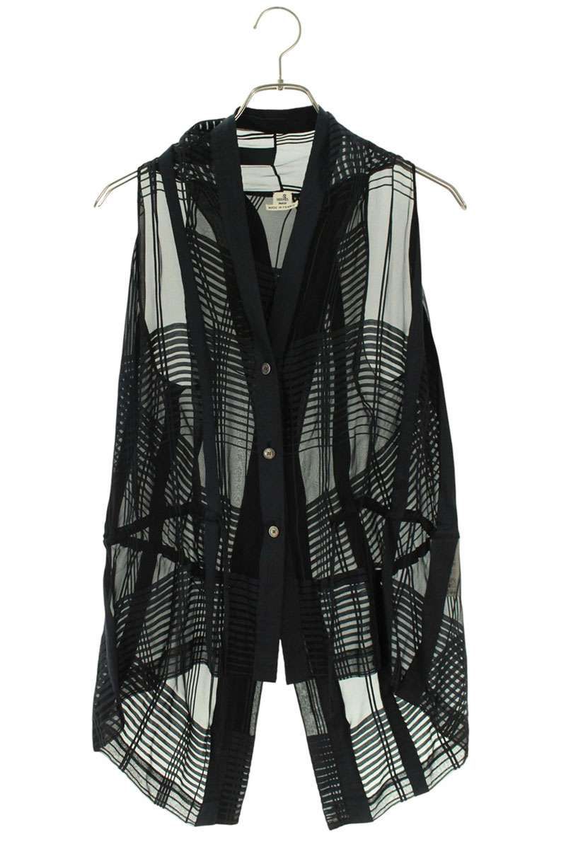 エルメス コットンシルクノースリーブチェックノースリーブシャツ レディース 42