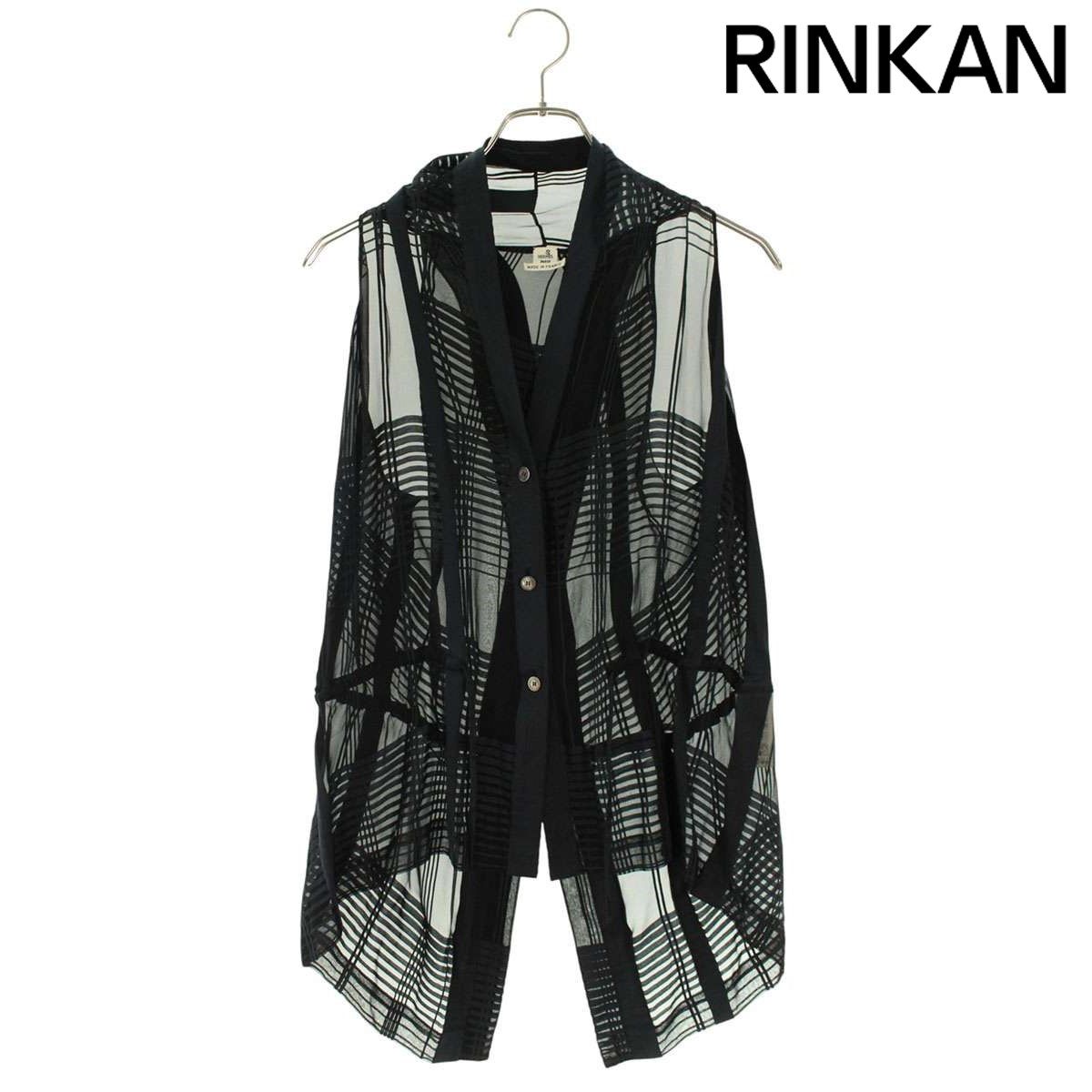 エルメス コットンシルクノースリーブチェックノースリーブシャツ レディース 42