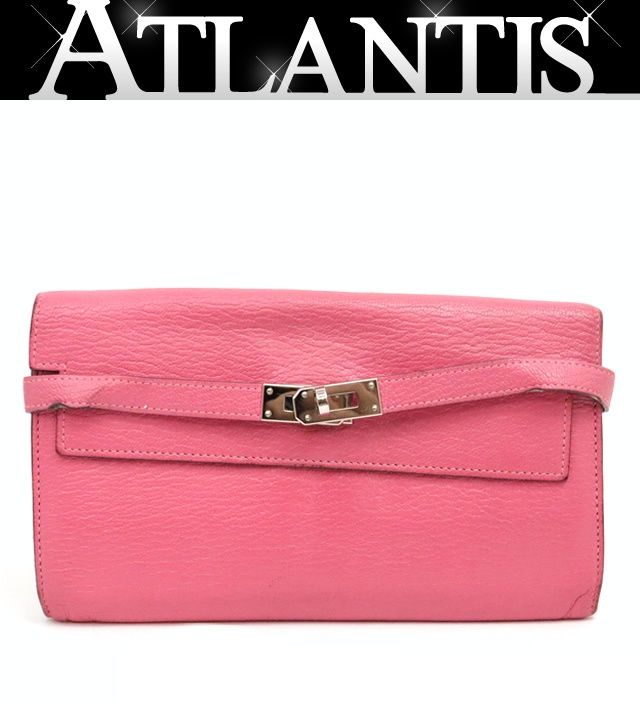 広尾店 エルメス HERMES ケリーウォレット 長財布 シェーブル ローズアザレ C刻印 2018年 SV金具 17528