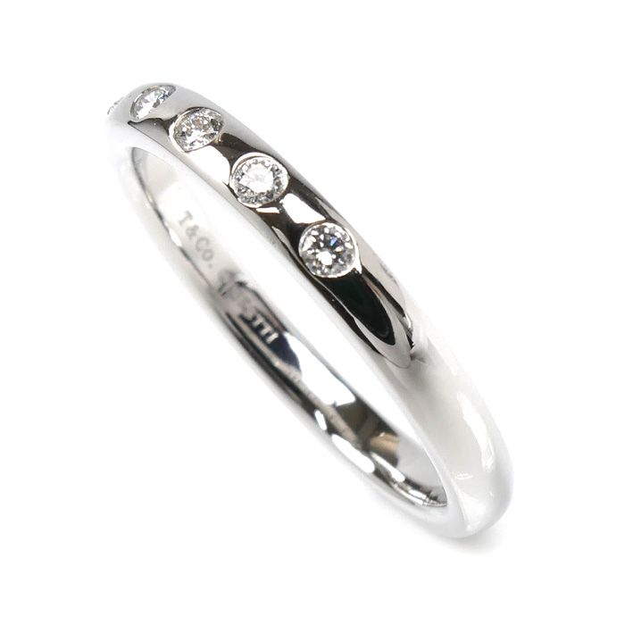 TIFFANY-Co. ティファニー Pt950プラチナ スタッキングバンド 5Pダイヤ リング 指輪 15号 5.6g レディース