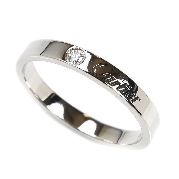 CARTIER カルティエ Pt950プラチナ ウェディング 1Pダイヤ エングレーブド リング 指輪 B4051359 18.5号 59 5.4g レディース