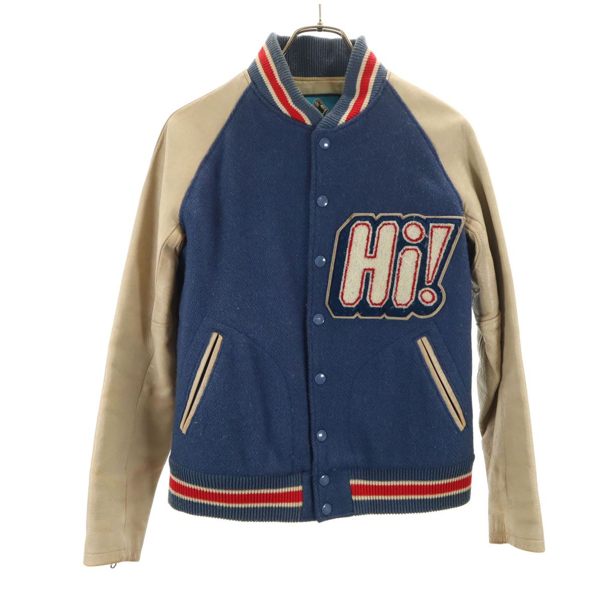 GLAMOUR グラマー 日本製 牛革レザー切替 スタジャン FREE 青紺 ヒステリックグラマー レディース GLAMOUR グラマー 日本製 牛革レザー切替 スタジャン FREE 青紺