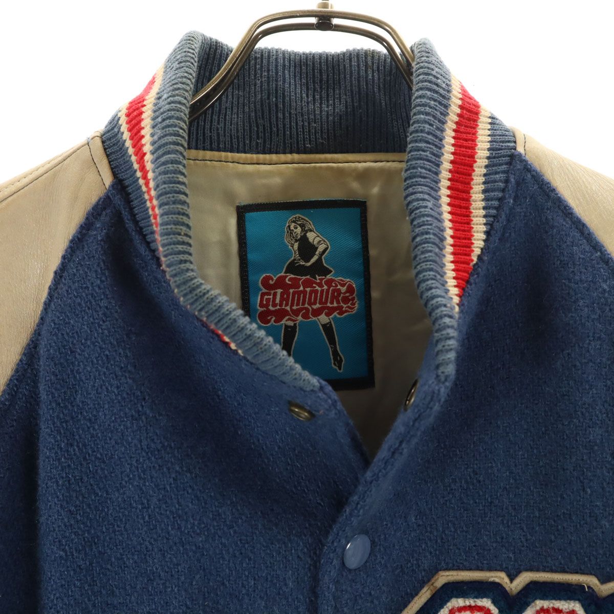 GLAMOUR グラマー 牛革レザー切替 スタジャン 青紺 ヒステリックグラマー レディース 古着 GULLKHAN_COM
