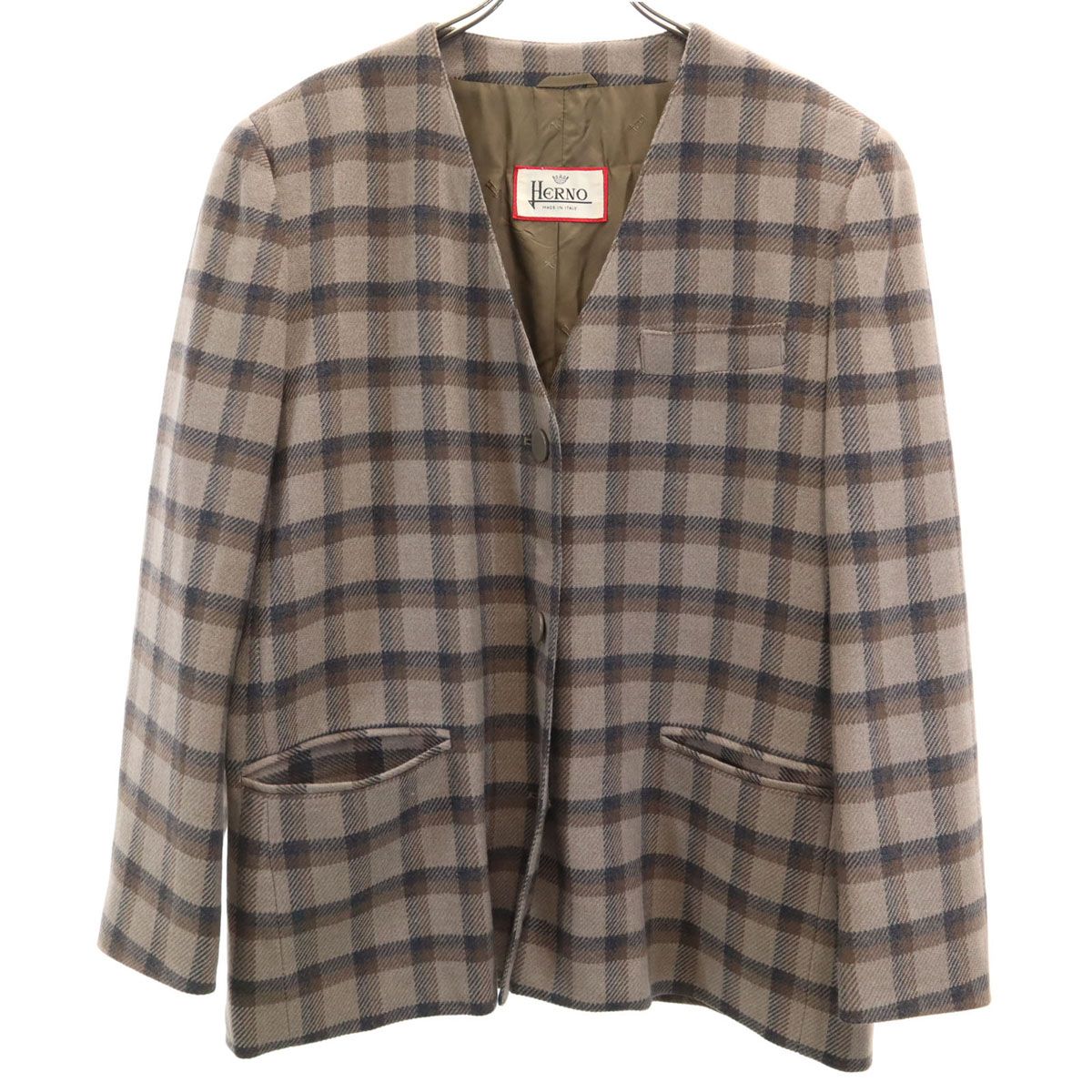 Herno ヘルノ 90s イタリア製 ウール ノー ジャケット 46 ベージュ系 レディース 古着