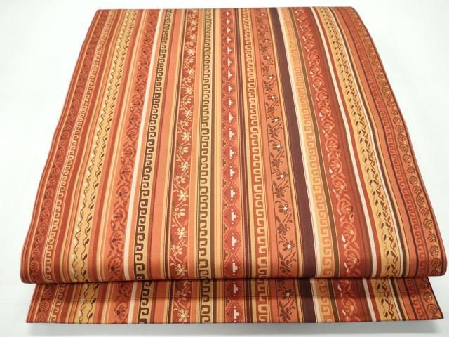 平和屋着物◎本場筑前博多織 両面 半幅帯 献上柄 黒地 証紙付き 正絹