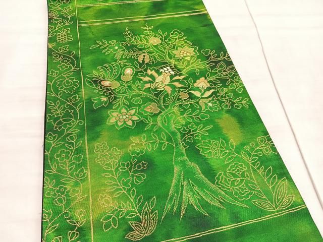 平和屋着物◎西陣 六通柄袋帯 更紗花文 金糸 引箔 証紙付き 正絹 逸品