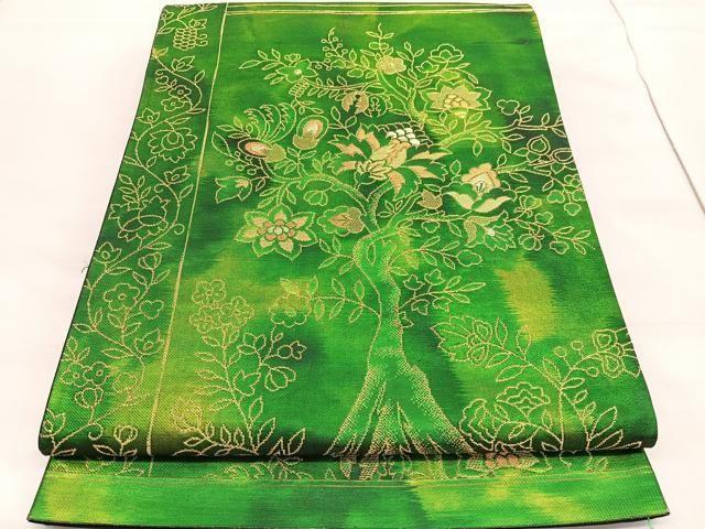 平和屋着物◎西陣 六通柄袋帯 更紗花文 金糸 引箔 証紙付き 正絹 逸品