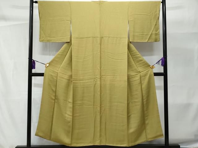 平和屋着物□上質な色無地 鮫小紋柄地紋 青朽葉色 正絹 逸品