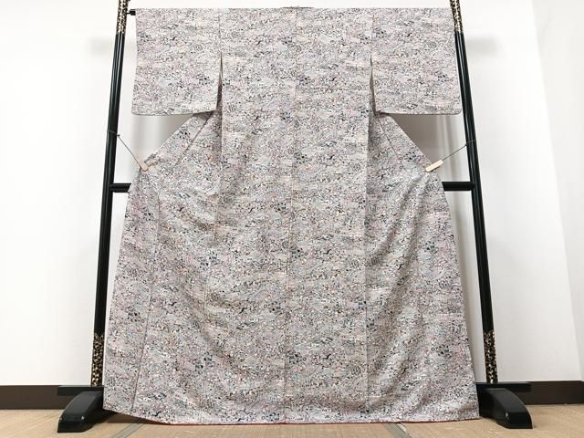 平和屋着物○上質なお召 市松花文 黒地 正絹 逸品 DAAQ3468ps