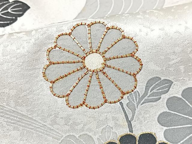 ☆専用☆美品 金駒刺繡 作家物落款 着物“菊や橘、松竹梅”訪問着 L-91 510mh48〇訪問着 一つ紋 金駒刺繍 金彩 焦げ茶 松竹梅 菊 扇〇美品