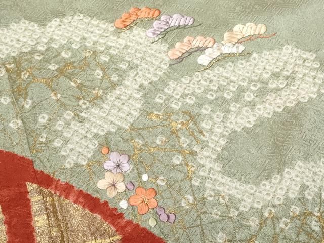 平和屋着物●訪問着　絞り　刺繍　草花文　金彩　正絹　逸品　AABC9301ph 平和屋着物○訪問着 絞り 刺繍 草花文 金彩 正絹 逸品 AABC9301ph 平和屋