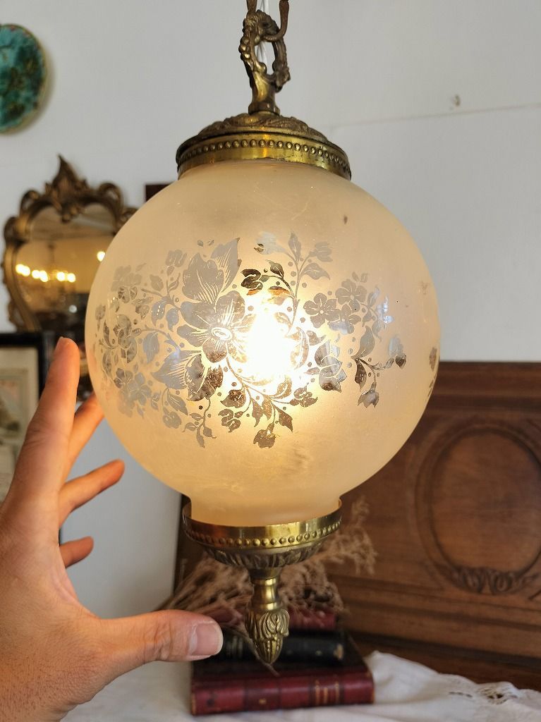 フランス アンティーク 模様つき ガラス ガラスシェード シャンデリア 照明 ペンダントライト NEXPOTALLINN_EU