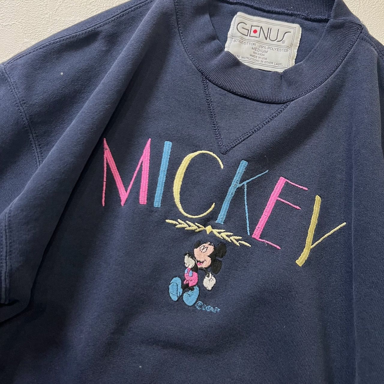 80s～90s USA GENUS 刺繍ロゴ ディズニー ミッキーマウス スウェット 