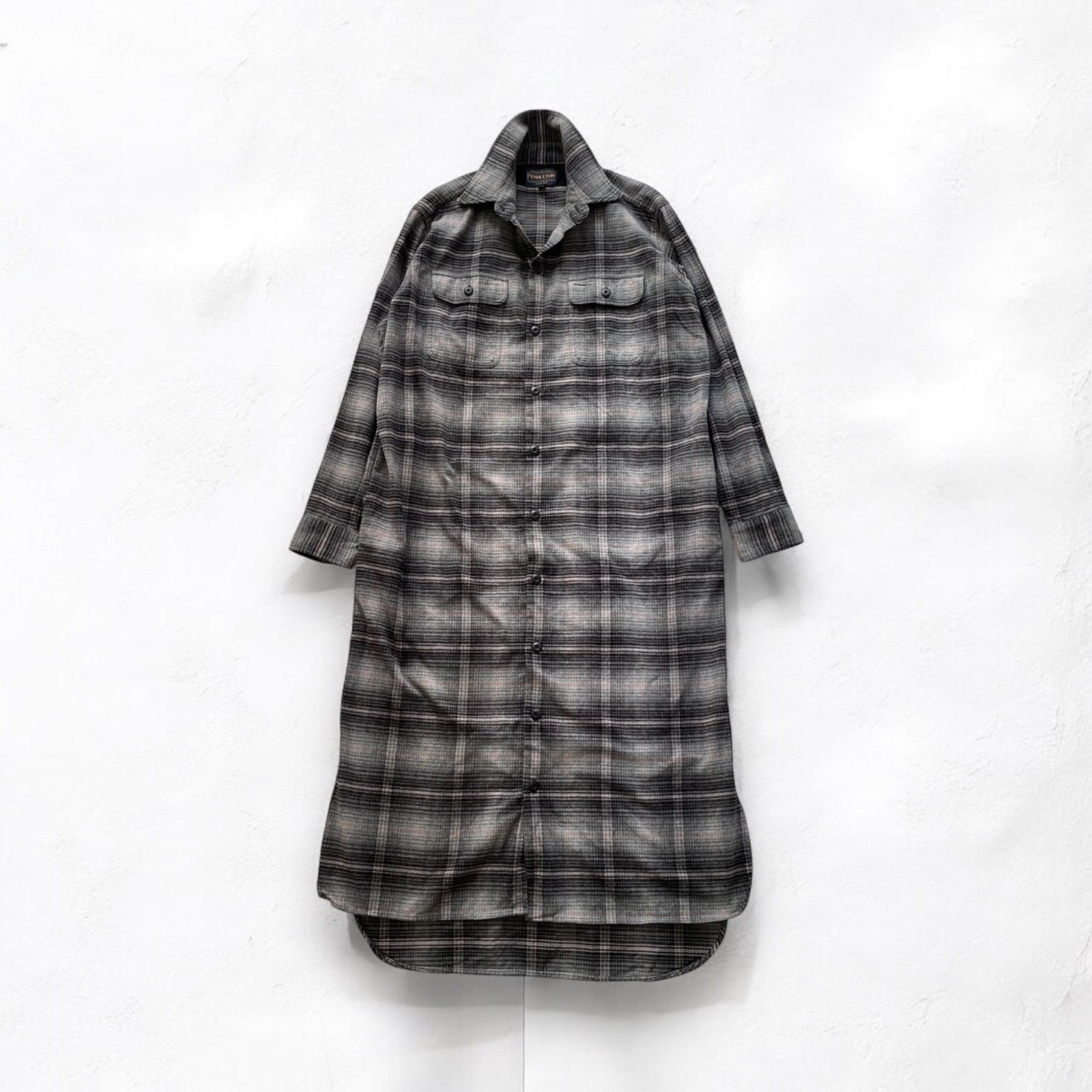 ⚓ ペンドルトン チェック ネルシャツ ワンピース 長袖 ロングシャツ グレー PENDLETON aran woollen mills アラン ウーレンミルズ Check Shirt One-piece