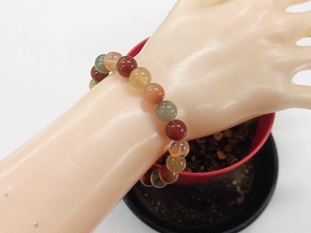 天然石 ラビットヘアールチルクォーツ9.4~9.9mm玉ブレスレット 内周18.2cm 250720568